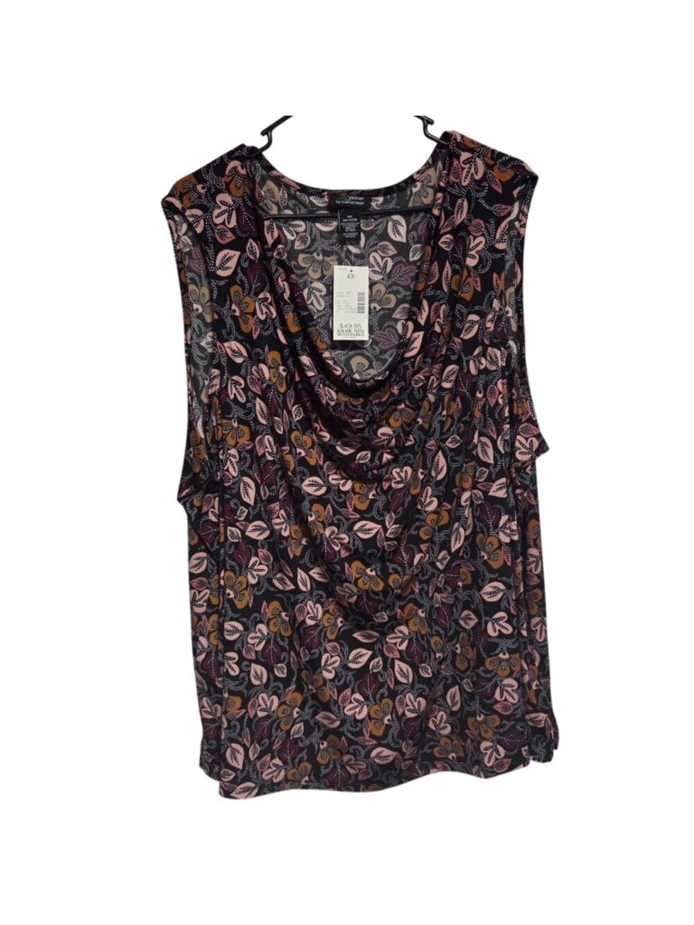 AnyWear By Catherines Tunic Blouse Plus Size 4X Floral Sleeveless Drape Neck